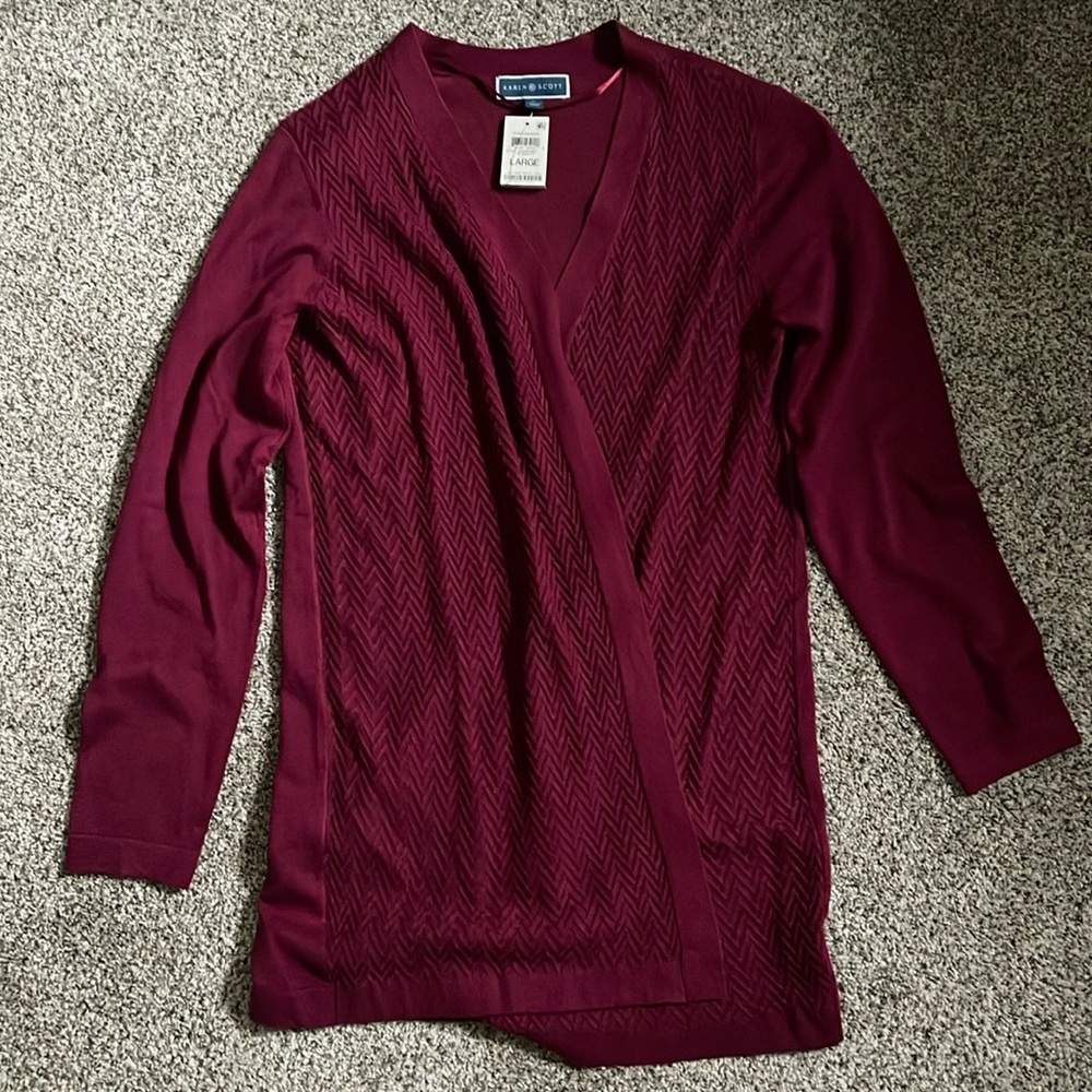 Karen Scott Burgundy Cardigan - NWT, Size L
